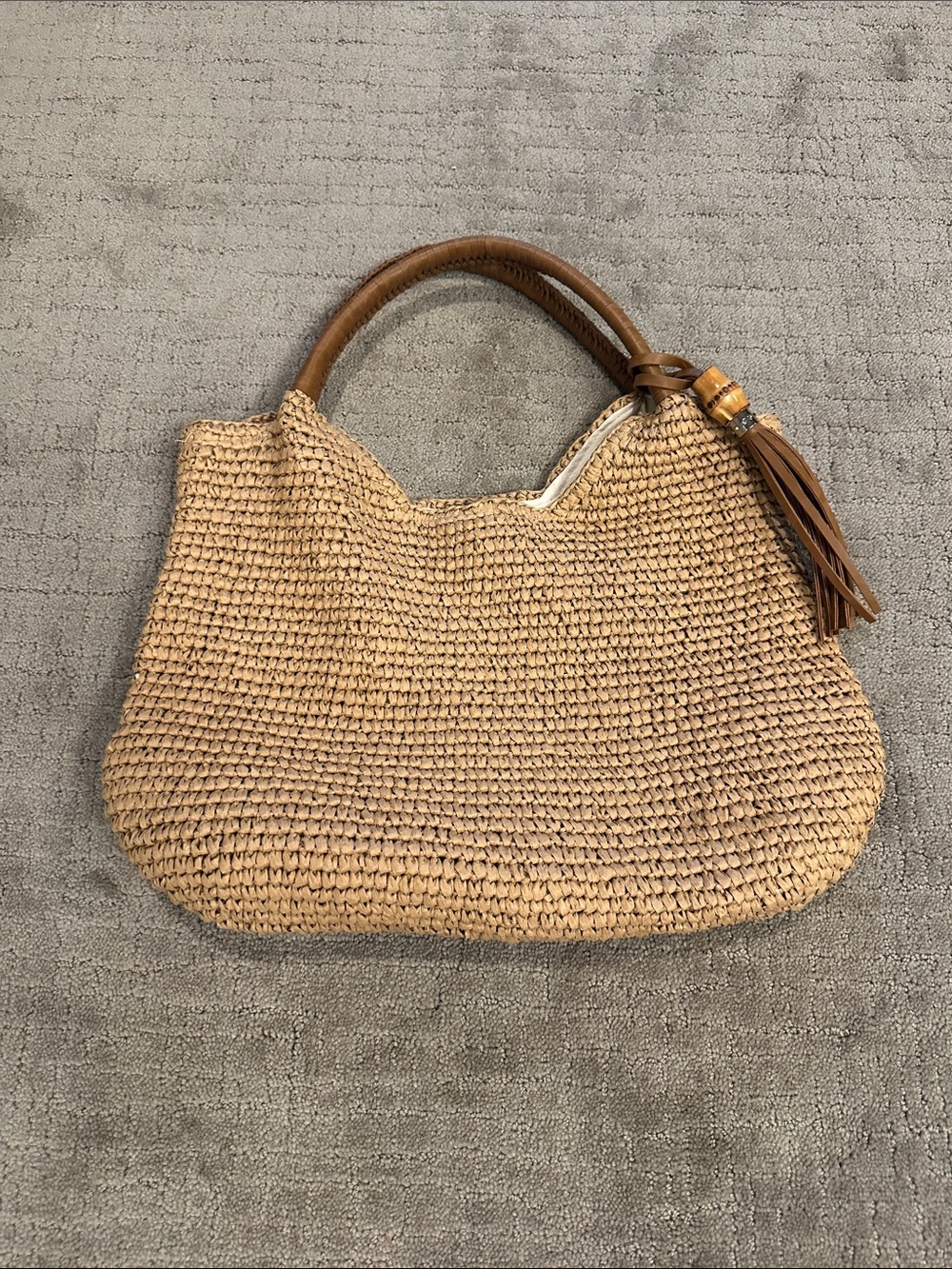 Tommy Bahama Woven Straw Shoulder Bag with Tassel - Tan